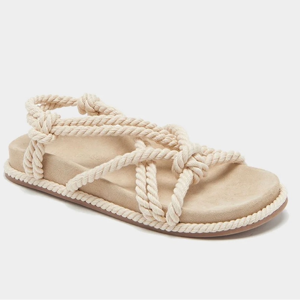 ULLA JOHNSON Suri Twisted Rope Flat Sandal in Natural cream size 37.5 7.5 NWOT